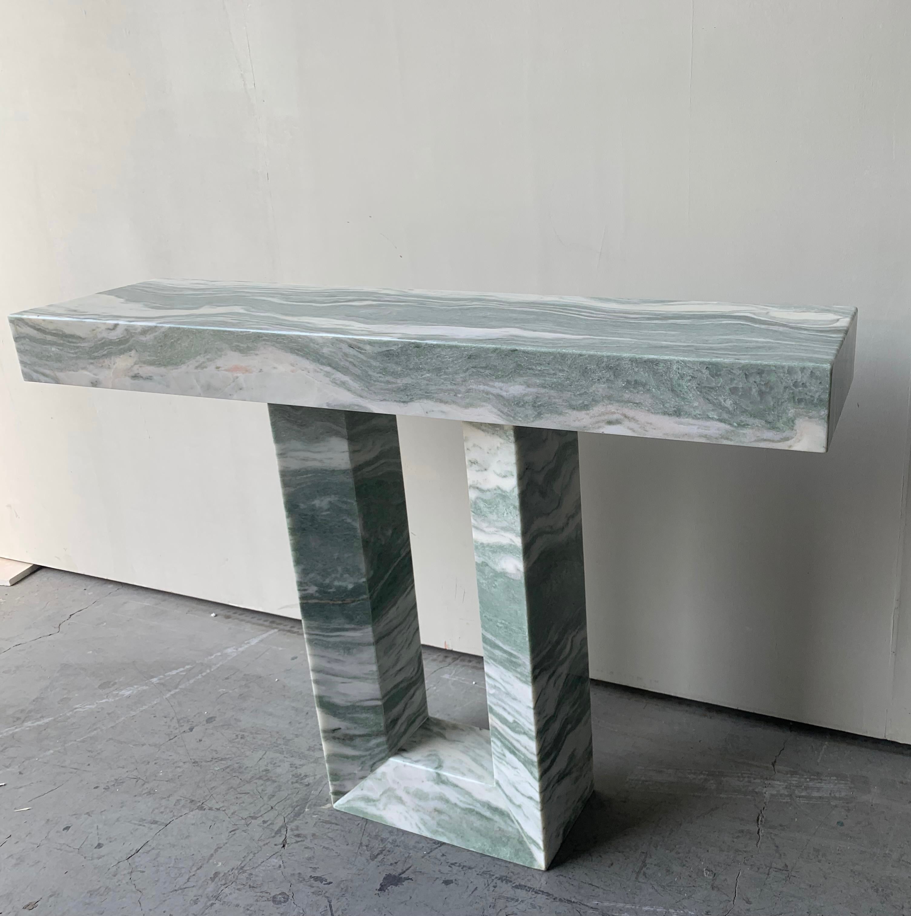 Small green and white beautiful original  wavy vein marble AZUL console 