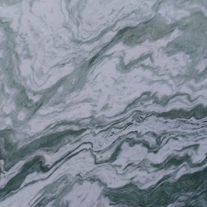 Green and white wave marble sample.