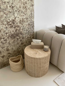 Fluted natural and textured travertine round plinth